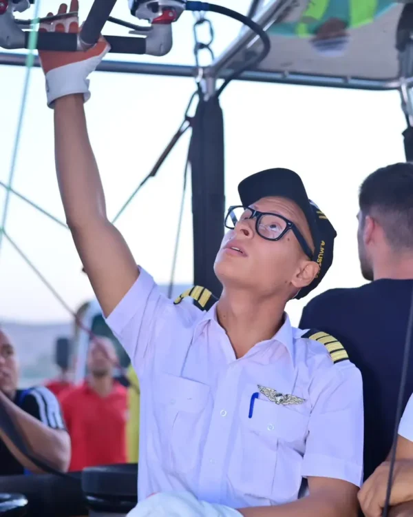 Captain Ali flying a hot air balloon over the Luxor West Bank with Adventure Balloon Egypt