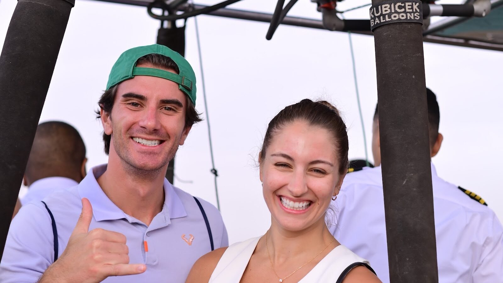 A couple enjoying a balloon ride
